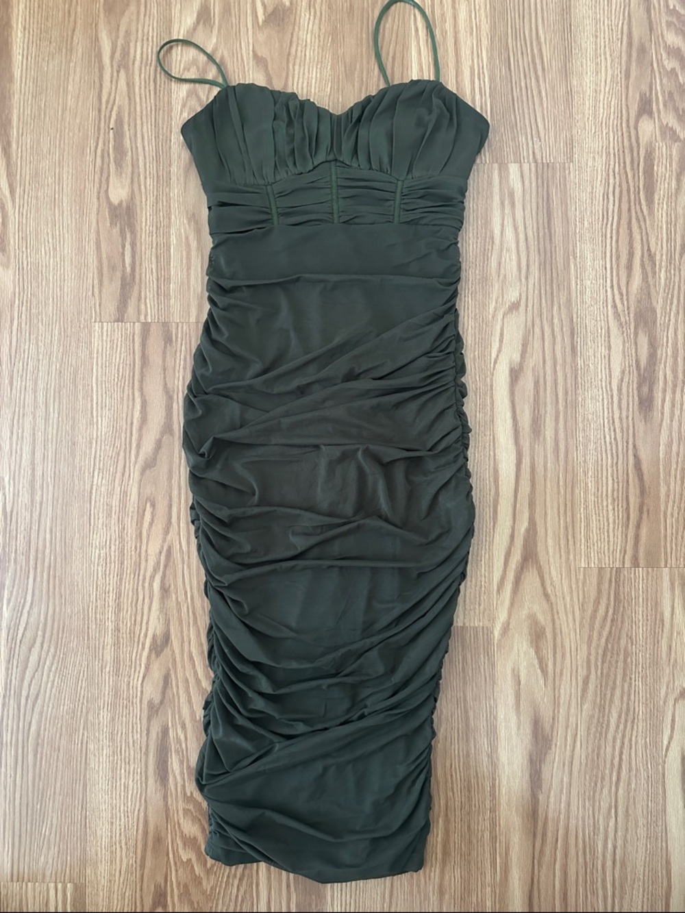 Hello Molly Olive Ruched Midi Slip Dress